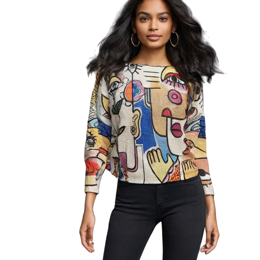 Maglione stampato in maglia con scollo a V